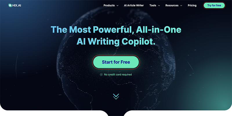 Hix.ai homepage